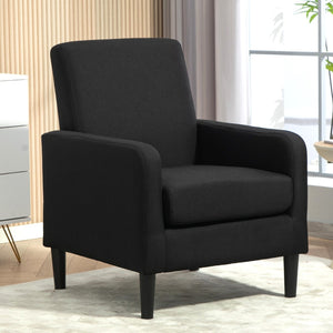 English Elm Faux Linen Armchair with Solid Wood Frame Compact Upholstered Seat for Modern Living Black B2735P508810