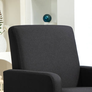 English Elm Faux Linen Armchair with Solid Wood Frame Compact Upholstered Seat for Modern Living Black B2735P508810