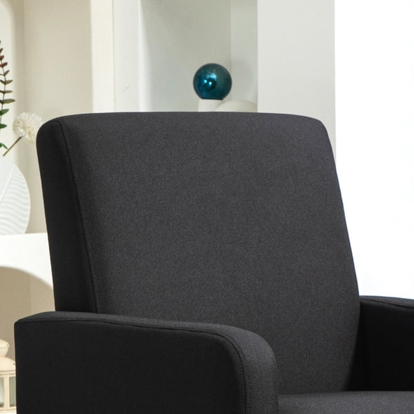 English Elm Faux Linen Armchair with Solid Wood Frame Compact Upholstered Seat for Modern Living Black B2735P508810