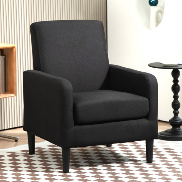 English Elm Faux Linen Armchair with Solid Wood Frame Compact Upholstered Seat for Modern Living Black B2735P508810