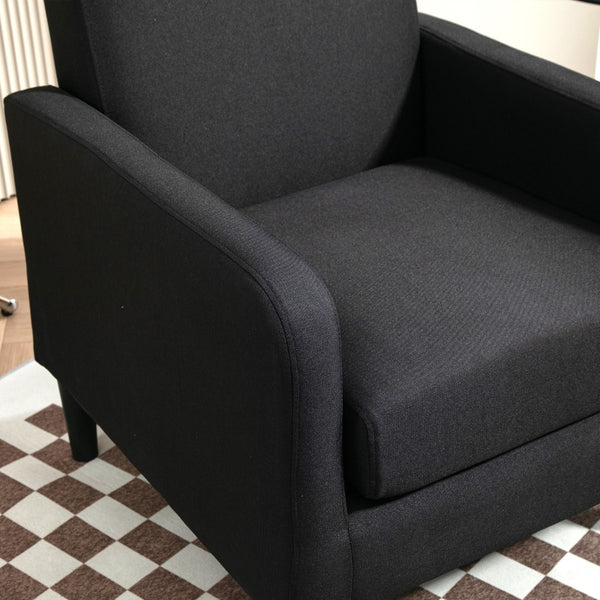English Elm Faux Linen Armchair with Solid Wood Frame Compact Upholstered Seat for Modern Living Black B2735P508810