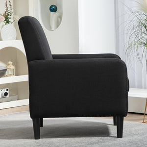 English Elm Faux Linen Armchair with Solid Wood Frame Compact Upholstered Seat for Modern Living Black B2735P508810