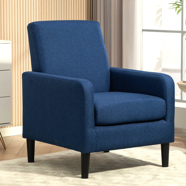 English Elm Faux Linen Armchair with Solid Wood Frame Compact Upholstered Seat for Modern Living Teal Blue B2735P508811