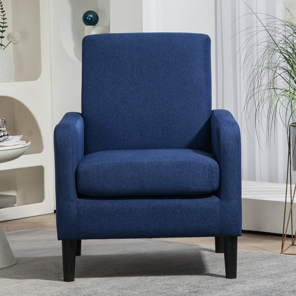 English Elm Faux Linen Armchair with Solid Wood Frame Compact Upholstered Seat for Modern Living Teal Blue B2735P508811