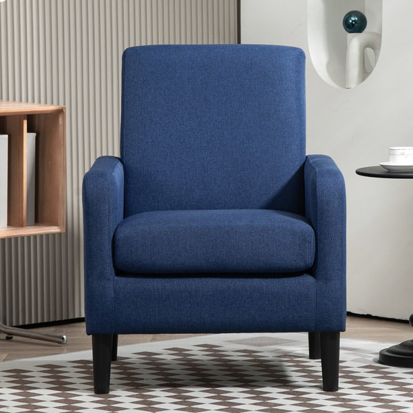 English Elm Faux Linen Armchair with Solid Wood Frame Compact Upholstered Seat for Modern Living Teal Blue B2735P508811