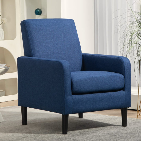 English Elm Faux Linen Armchair with Solid Wood Frame Compact Upholstered Seat for Modern Living Teal Blue B2735P508811