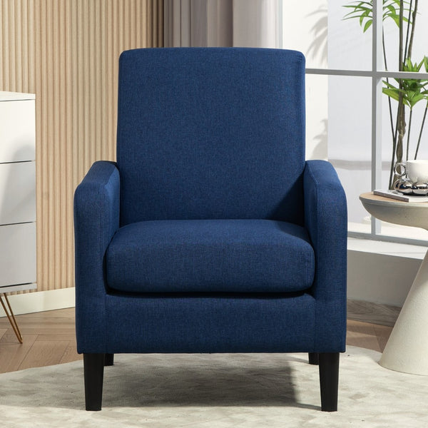 English Elm Faux Linen Armchair with Solid Wood Frame Compact Upholstered Seat for Modern Living Teal Blue B2735P508811