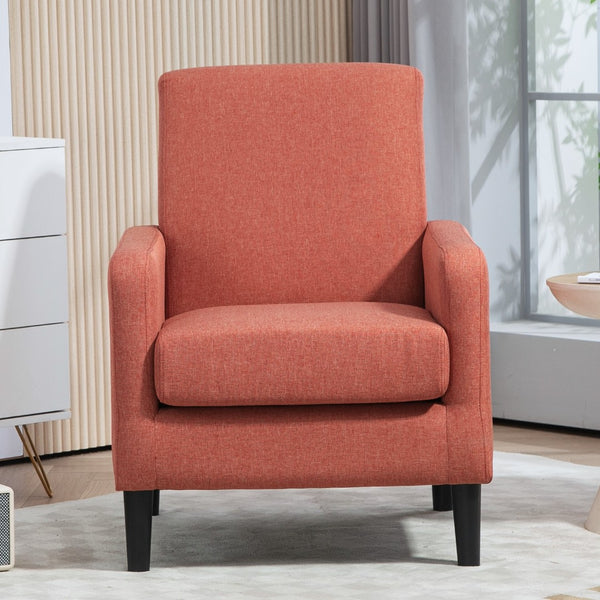 English Elm Faux Linen Armchair with Solid Wood Frame Compact Upholstered Seat for Modern Living Red B2735P508812
