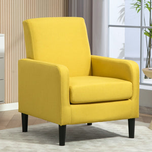 English Elm Faux Linen Armchair with Solid Wood Frame Compact Upholstered Seat for Modern Living Mustard yellow B2735P508814