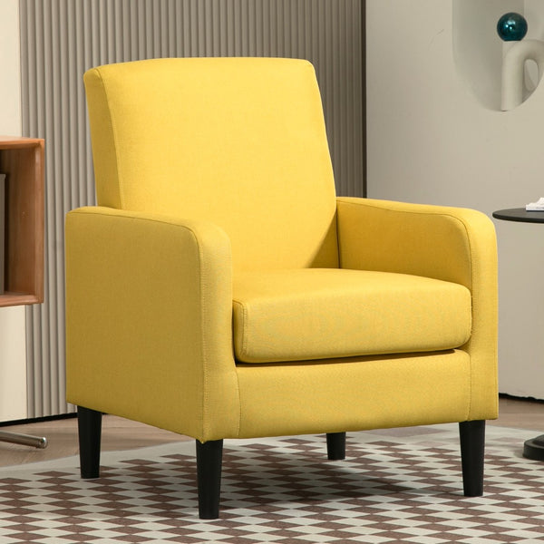 English Elm Faux Linen Armchair with Solid Wood Frame Compact Upholstered Seat for Modern Living Mustard yellow B2735P508814