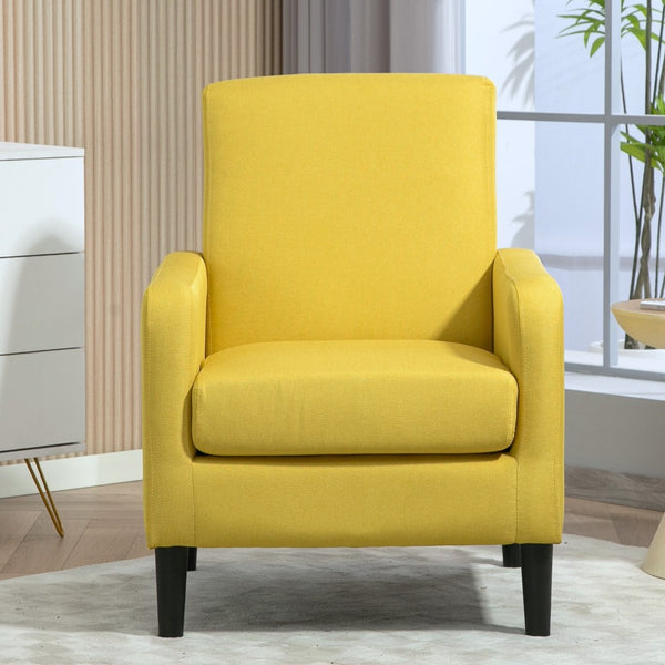 English Elm Faux Linen Armchair with Solid Wood Frame Compact Upholstered Seat for Modern Living Mustard yellow B2735P508814