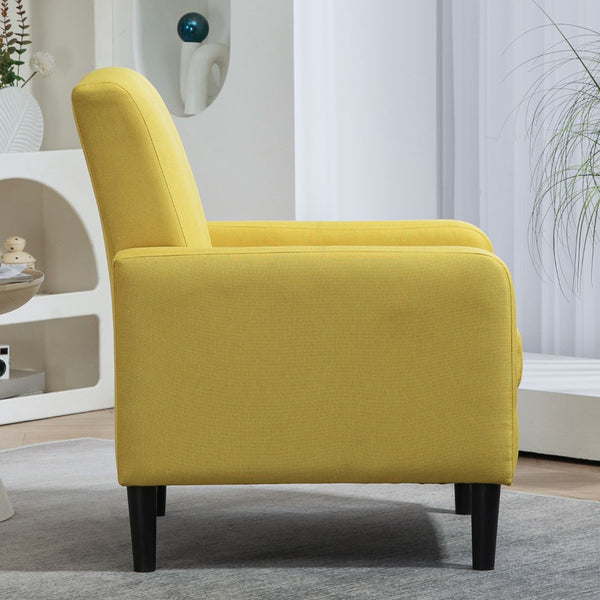 English Elm Faux Linen Armchair with Solid Wood Frame Compact Upholstered Seat for Modern Living Mustard yellow B2735P508814