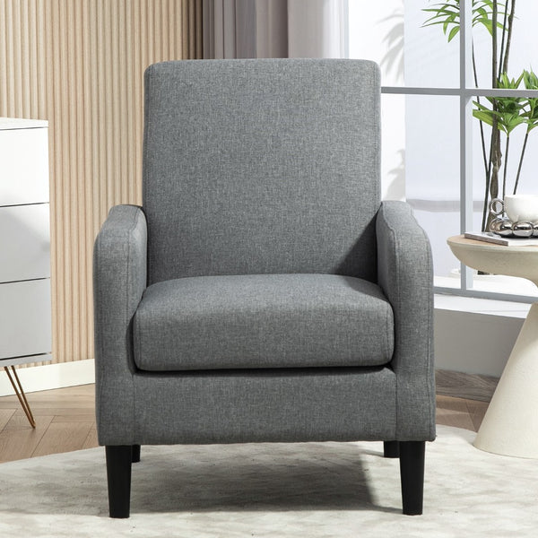 English Elm Faux Linen Armchair with Solid Wood Frame Compact Upholstered Seat for Modern Living Gray B2735P508815