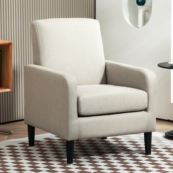 English Elm Faux Linen Armchair with Solid Wood Frame Compact Upholstered Seat for Modern Living Light Camel B2735P508816