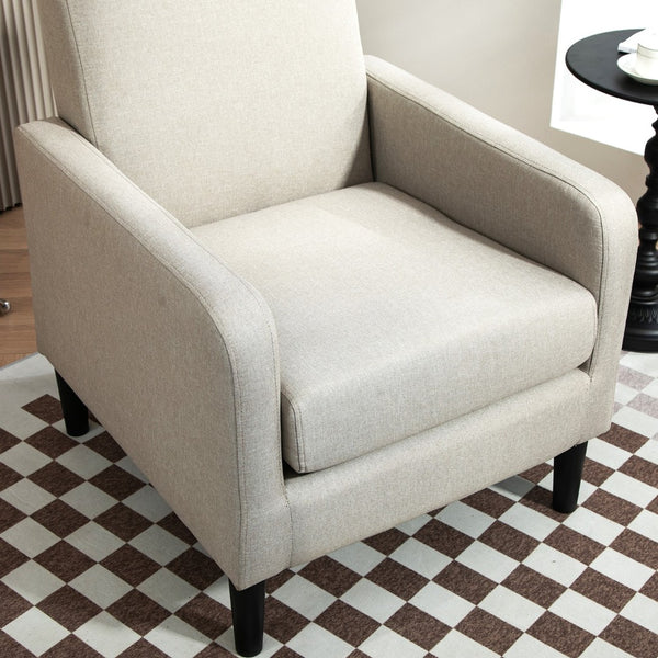 English Elm Faux Linen Armchair with Solid Wood Frame Compact Upholstered Seat for Modern Living Light Camel B2735P508816