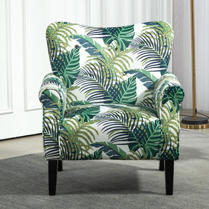 English Elm Mid-Century Modern Wingback Armchair Upholstered Club Seat with Tapered Wood Legs Multicolor B2735P510332
