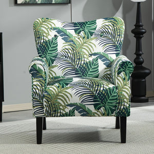 English Elm Mid-Century Modern Wingback Armchair Upholstered Club Seat with Tapered Wood Legs Multicolor B2735P510332