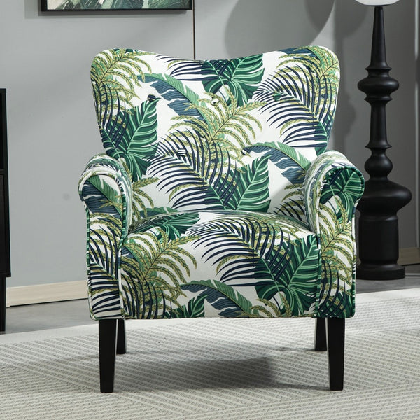 English Elm Mid-Century Modern Wingback Armchair Upholstered Club Seat with Tapered Wood Legs Multicolor B2735P510332