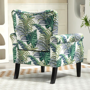 English Elm Mid-Century Modern Wingback Armchair Upholstered Club Seat with Tapered Wood Legs Multicolor B2735P510332