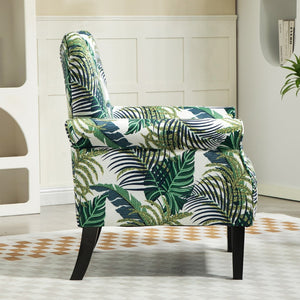English Elm Mid-Century Modern Wingback Armchair Upholstered Club Seat with Tapered Wood Legs Multicolor B2735P510332
