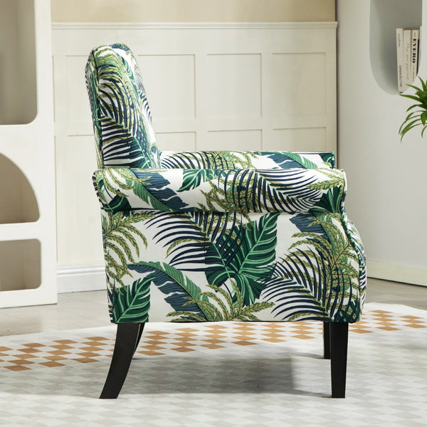 English Elm Mid-Century Modern Wingback Armchair Upholstered Club Seat with Tapered Wood Legs Multicolor B2735P510332