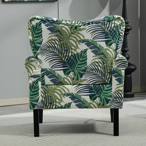 English Elm Mid-Century Modern Wingback Armchair Upholstered Club Seat with Tapered Wood Legs Multicolor B2735P510332