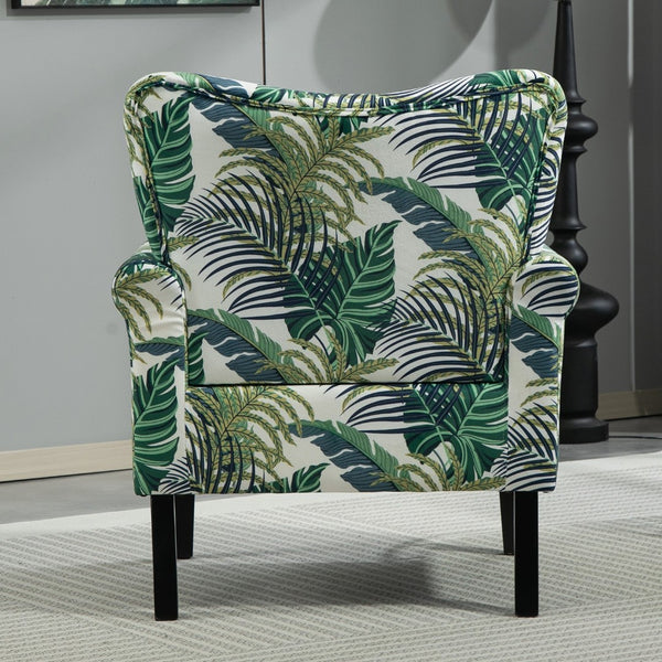 English Elm Mid-Century Modern Wingback Armchair Upholstered Club Seat with Tapered Wood Legs Multicolor B2735P510332