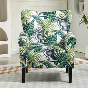 English Elm Mid-Century Modern Wingback Armchair Upholstered Club Seat with Tapered Wood Legs Multicolor B2735P510332