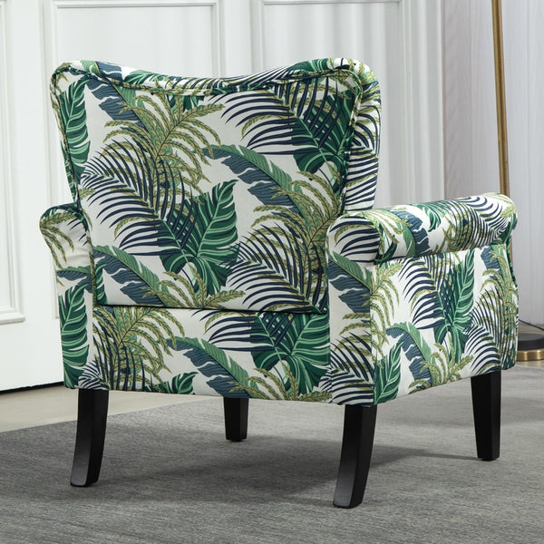 English Elm Mid-Century Modern Wingback Armchair Upholstered Club Seat with Tapered Wood Legs Multicolor B2735P510332
