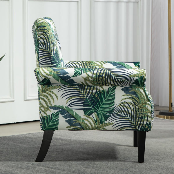 English Elm Mid-Century Modern Wingback Armchair Upholstered Club Seat with Tapered Wood Legs Multicolor B2735P510332