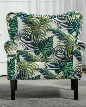English Elm Mid-Century Modern Wingback Armchair Upholstered Club Seat with Tapered Wood Legs Multicolor B2735P510332