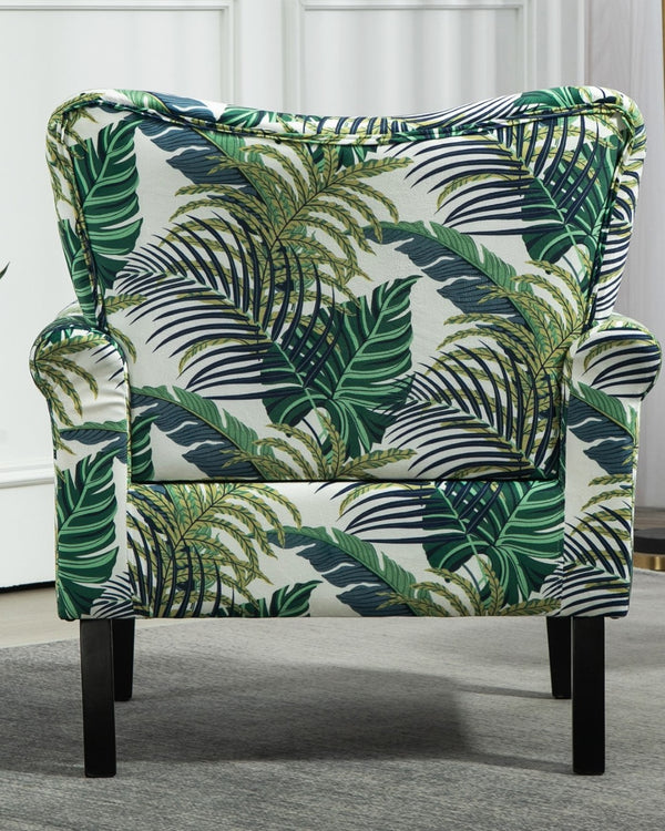English Elm Mid-Century Modern Wingback Armchair Upholstered Club Seat with Tapered Wood Legs Multicolor B2735P510332
