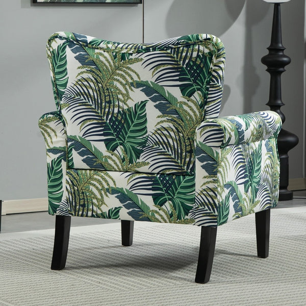 English Elm Mid-Century Modern Wingback Armchair Upholstered Club Seat with Tapered Wood Legs Multicolor B2735P510332