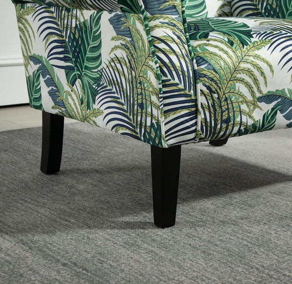 English Elm Mid-Century Modern Wingback Armchair Upholstered Club Seat with Tapered Wood Legs Multicolor B2735P510332