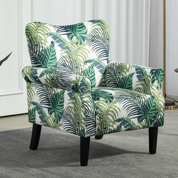 English Elm Mid-Century Modern Wingback Armchair Upholstered Club Seat with Tapered Wood Legs Multicolor B2735P510332