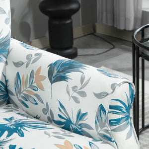 English Elm Mid-Century Modern Wingback Armchair Upholstered Club Seat with Tapered Wood Legs Blue Floral B2735P510333