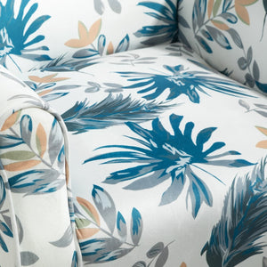 English Elm Mid-Century Modern Wingback Armchair Upholstered Club Seat with Tapered Wood Legs Blue Floral B2735P510333