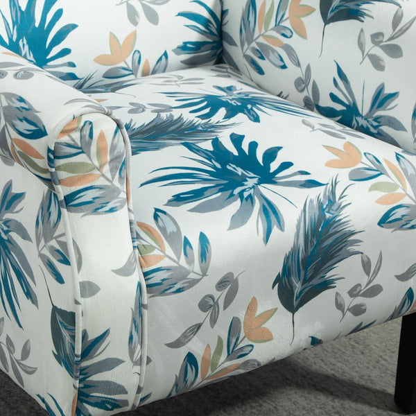 English Elm Mid-Century Modern Wingback Armchair Upholstered Club Seat with Tapered Wood Legs Blue Floral B2735P510333