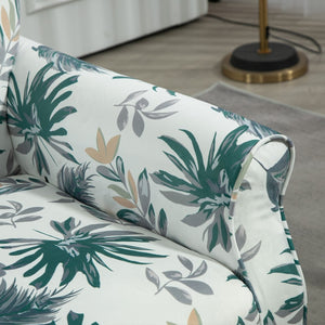 English Elm Mid-Century Modern Wingback Armchair Upholstered Club Seat with Tapered Wood Legs Green Leaves B2735P510334