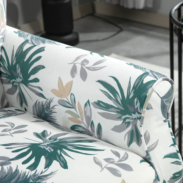 English Elm Mid-Century Modern Wingback Armchair Upholstered Club Seat with Tapered Wood Legs Green Leaves B2735P510334