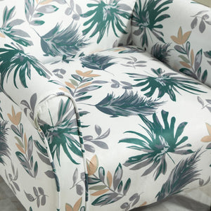 English Elm Mid-Century Modern Wingback Armchair Upholstered Club Seat with Tapered Wood Legs Green Leaves B2735P510334