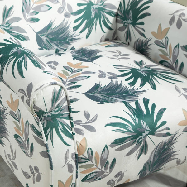 English Elm Mid-Century Modern Wingback Armchair Upholstered Club Seat with Tapered Wood Legs Green Leaves B2735P510334