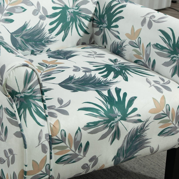 English Elm Mid-Century Modern Wingback Armchair Upholstered Club Seat with Tapered Wood Legs Green Leaves B2735P510334