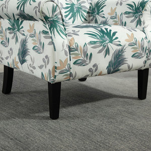 English Elm Mid-Century Modern Wingback Armchair Upholstered Club Seat with Tapered Wood Legs Green Leaves B2735P510334