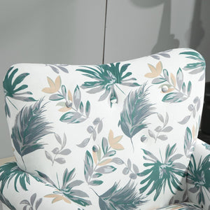 English Elm Mid-Century Modern Wingback Armchair Upholstered Club Seat with Tapered Wood Legs Green Leaves B2735P510334