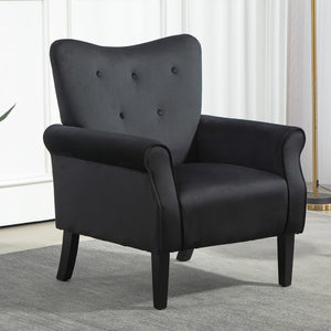 English Elm Mid-Century Modern Wingback Armchair Upholstered Club Seat with Tapered Wood Legs Black B2735P510335