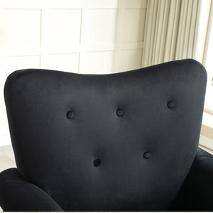 English Elm Mid-Century Modern Wingback Armchair Upholstered Club Seat with Tapered Wood Legs Black B2735P510335