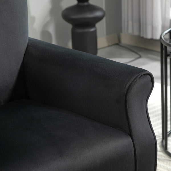 English Elm Mid-Century Modern Wingback Armchair Upholstered Club Seat with Tapered Wood Legs Black B2735P510335