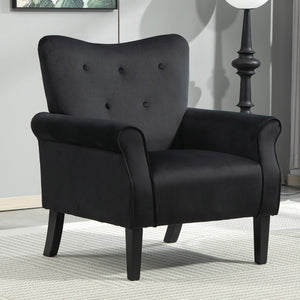 English Elm Mid-Century Modern Wingback Armchair Upholstered Club Seat with Tapered Wood Legs Black B2735P510335