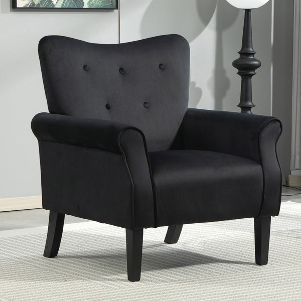 English Elm Mid-Century Modern Wingback Armchair Upholstered Club Seat with Tapered Wood Legs Black B2735P510335